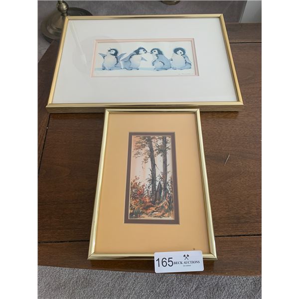 Frame Artwork of Baby Penguins By Val Pfeiffer and Forest Artwork By Williams