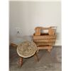 Image 3 : Vintage Carpeted Milking Stool w/ Collapsible Wooden Side Table