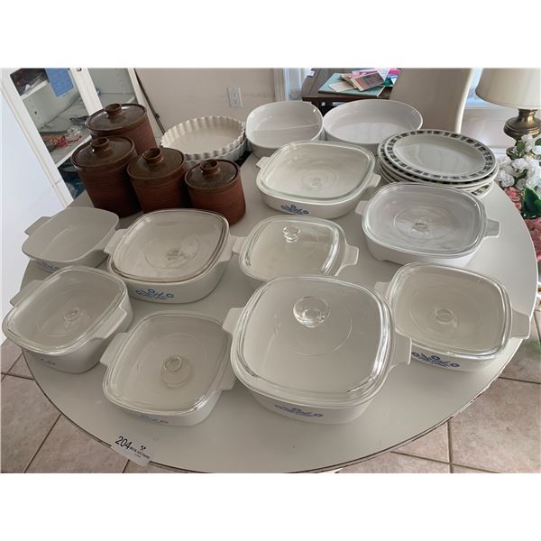 Assorted Kitchenware - 9 x CorningWare Casserole Dishes, Ceramic Pantry Storage Containers, & More!