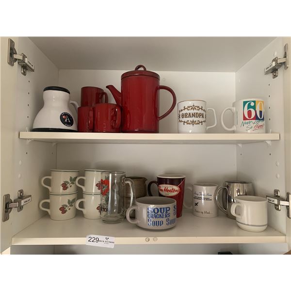 Red Ceramic Teapot Set & Assorted Mugs