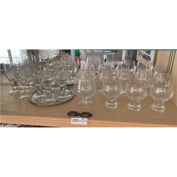 5 x Champagne Flutes, 6 x Champagne Saucers w/ Tray, & 9 x Brandy Snifters