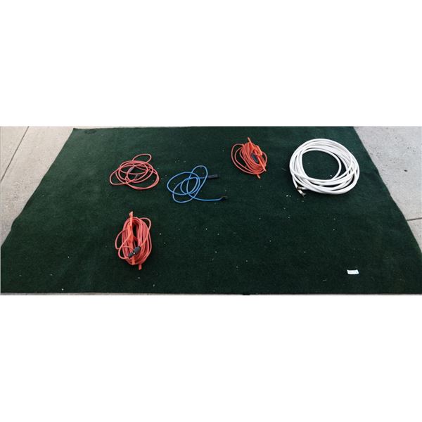 4 x Heavy-Duty Extension Cables, 1 x Large Green Carpet, & 1 x Garden Hose