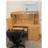 Image 1 : Wooden Computer Desk, Office Chair, and Whiteboard Calendar