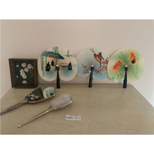 3 x Oriental Hand Fans, Ornate Hand Mirror and Brush, and More!