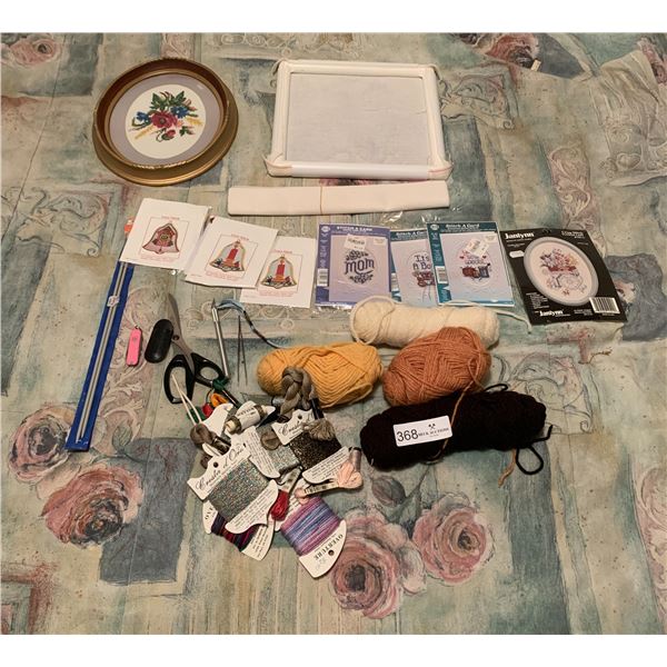 Needlepoint Art Kit, Yarn, and Assorted Fine Hand Tools