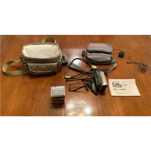 Sony MiniDV Handycam (Model No. DCRHC38) and 2 x Camcorder Bags