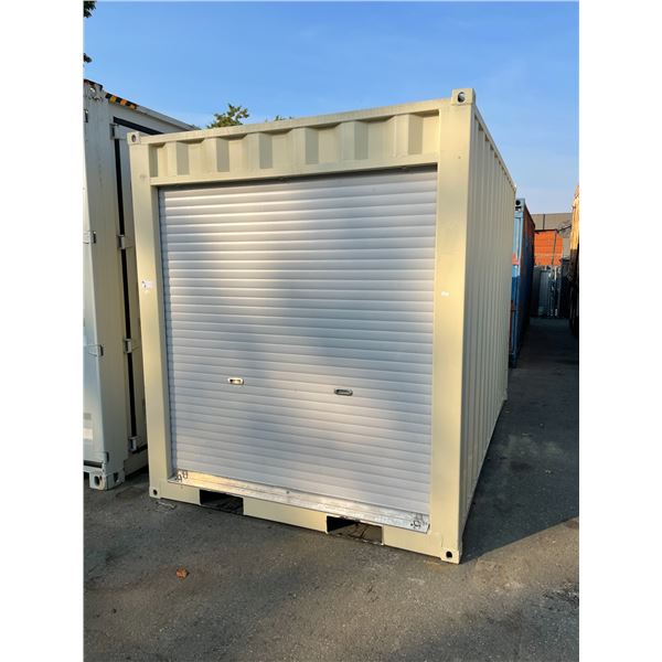 BEIGE 12' SELF-STORAGE STORAGE CONTAINER WITH ROLL UP DOOR L12' X W87" X H99" APPROX WEIGHT 1100 KGS