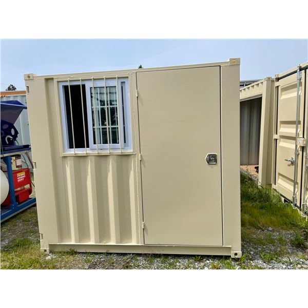 BEIGE PORTABLE OFFICE CONTAINER W87" X L108" X H99" WITH WINDOW AND LOCKING MAN DOOR