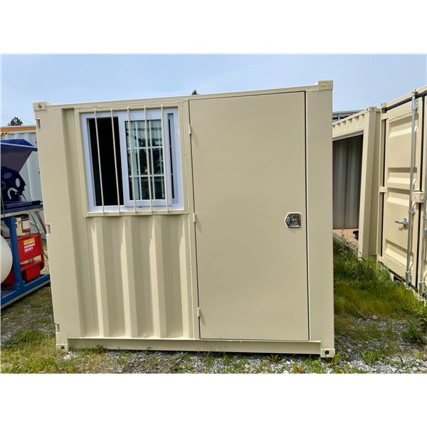 BEIGE PORTABLE OFFICE CONTAINER W78" X L98" X H89" WITH WINDOW AND LOCKING MAN DOOR