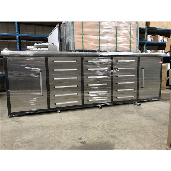 STAINLESS STEEL STEELMAN 30 DRAWER WORKBENCH H36" X W113" X D24" WITH ANTI-SLIP LINING