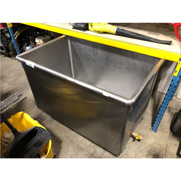 STAINLESS STEEL 42 W X 26 D X 34 H COMMERCIAL MOBILE TRANSPORT BIN WITH DRAIN VALVE