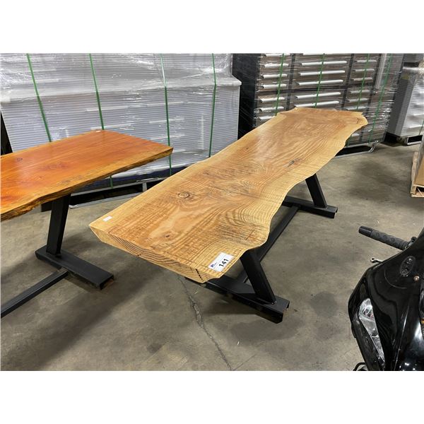 SOLID WOOD LIVE EDGE 114"L X 33"D X 32"H BLACK METAL BASE TABLE