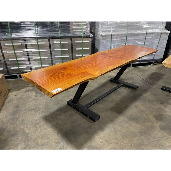 SOLID WOOD LIVE EDGE 114 L X 34 D X 32 H BLACK METAL BASE TABLE