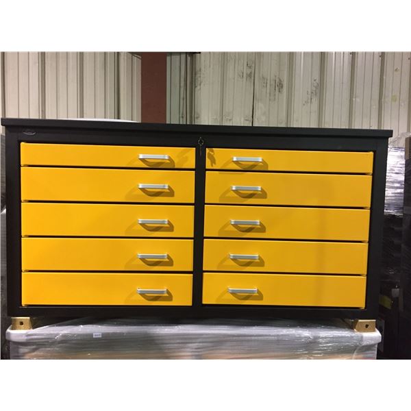 YELLOW STEELMAN 10 SWING DRAWER WORKBENCH H36" X W67" X D24" WITH ANTI-SLIP LINING