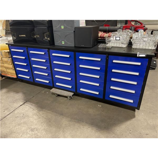 BLUE STEELMAN 25 DRAWER WORKBENCH H37  X W113  X D28  WITH ANTI-SLIP LINING