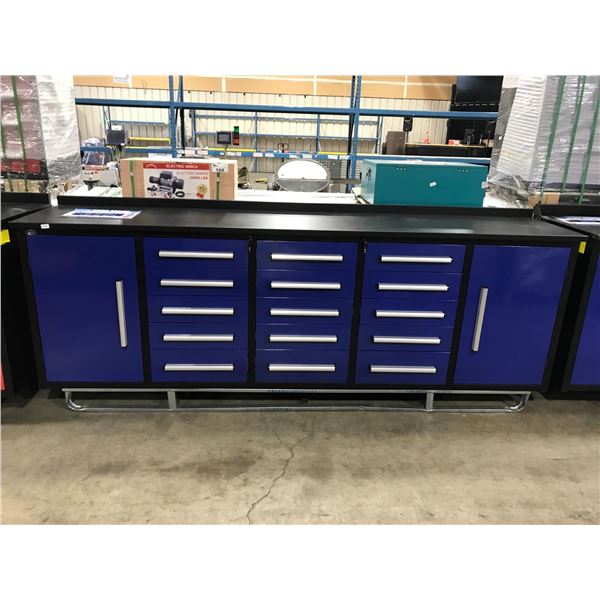 BLUE STEELMAN 15 DRAWER 2 DOOR WORKBENCH H37" X W113" X D24" WITH ANTI-SLIP LINING