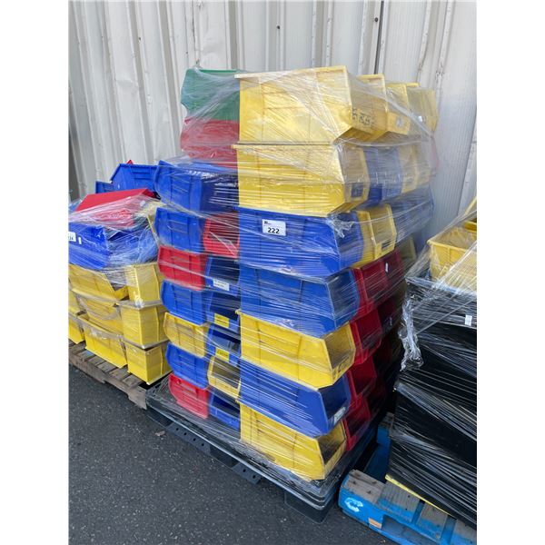 PALLET OF ASSORTED PLASTIC INDUSTRIAL STACKING PARTS BINS