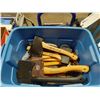 Image 2 : BLUE PLASTIC BIN OF ASSORTED AXE HICKORY, DREMEL PLUNGE ROUTER ATTACHMENT, 2-ROTARY SAW &