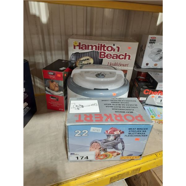 PORKERT 22 COMMERCIAL MEAT MINCER, NESCO ELECTRIC DEHYDRATOR, HAMILTON BEACH ELECTRIC CONTACT