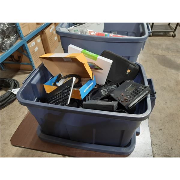 BIN OF ASSORTED ELECTRONICS / TABLET / KEYBOARD & RASPBERRY PI