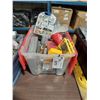 Image 2 : BIN OF ASSORTED TOOLS, DREMEL BITS, SANDING SQUARES, DRILL BITS & BATTERY CHARGER