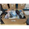 Image 1 : BOX OF ASSORTED FLASHLIGHTS, ELECTRONICS, & CASTERS