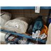 Image 2 : LARGE WHITE TARP, TARP POLES, & 3 BAGS WITH ASSORTED CAMPING GEAR