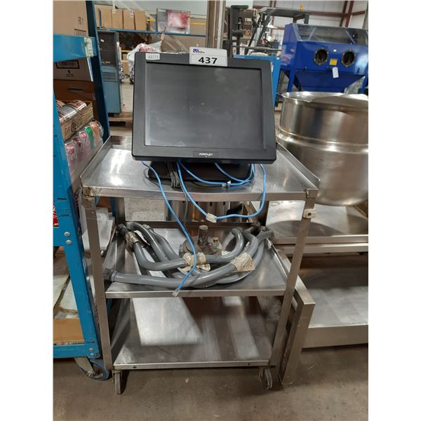 POSIFLEX POS SYSTEM SCREEN, GAS PIPE CONNECTORS, 3 TIER MOBILE STAINLESS STEEL CART, & STAINLESS