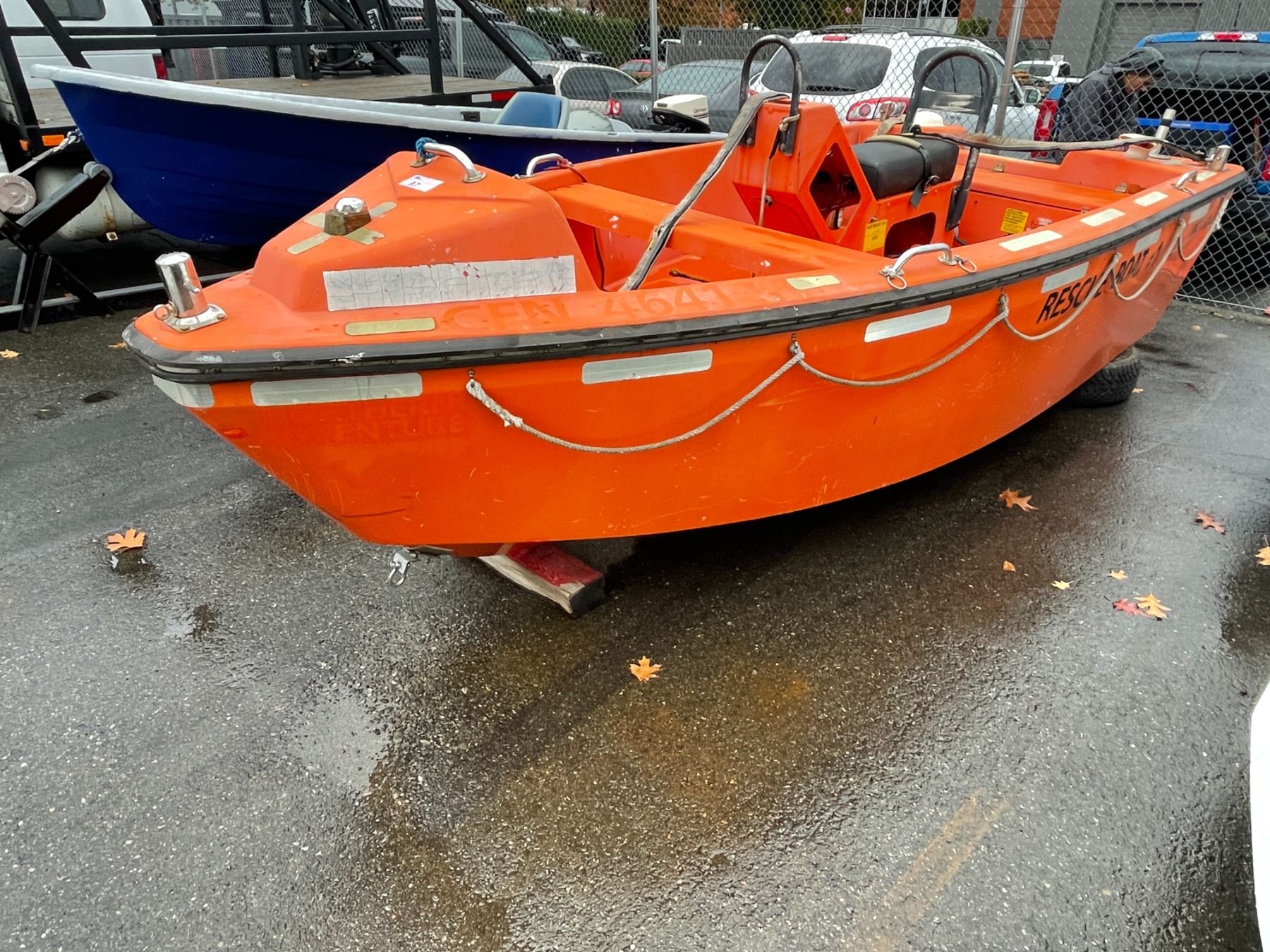 15' ORANGE M.O.B.4.5., 6 PERSON 500 KGS CAPACITY RIGID RESCUE BOAT WITH ...