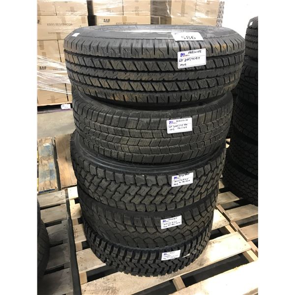 5 ASSORTED 245 TIRES ON ASSORTED STEEL RIMS