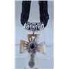 Image 2 : Jet Seed Bead 28 Strand Necklace w/ Horn Cross