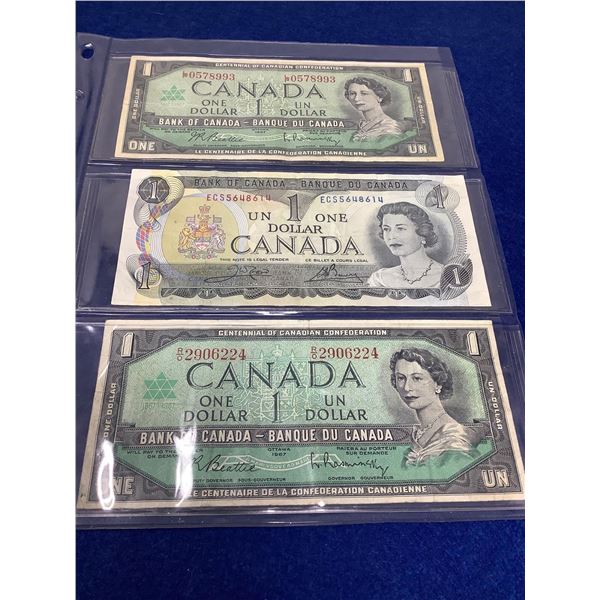 Canada 1967 (2) and 1973 One Dollar Bills - Lot of 3