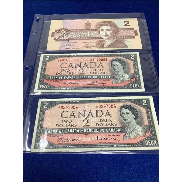 Bank of Canada 1954 (2) and 1986 Two Dollar Bills - Lot of 3