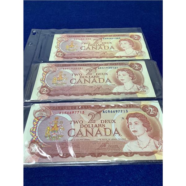 Bank of Canada 1974 Two Dollar Bills - Lot of 3