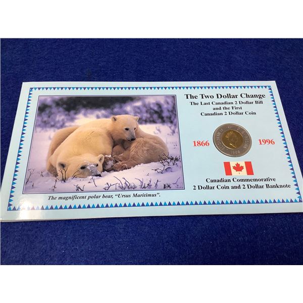 Royal Canadian Mint Polar Bear Twoonie and $2.00 Banknote commemorating end of th $2.00 Bill