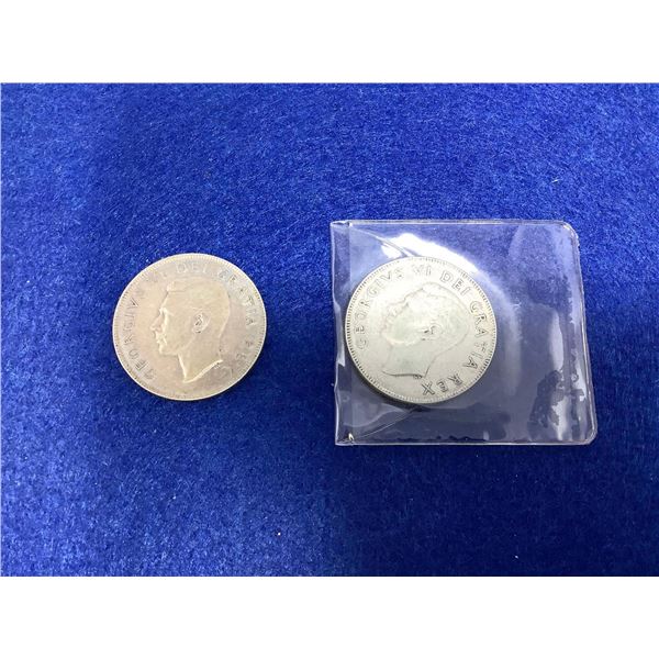 Canada 1949 & 1951 Silver 50 Cent Coins King George