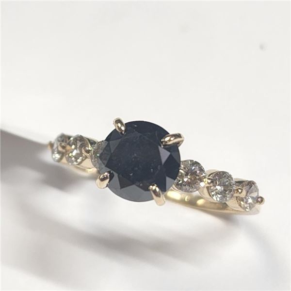 10K Yellow Gold Black Diamond(1.5ct) Diamond(0.5ct) Ring (~Size 6.75)(Ring is resizable for $40) (~l