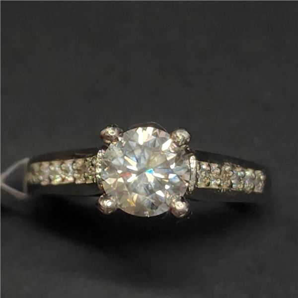 14K White Gold Diamond (1.01Ct,I2,H) Diamond(0.12ct) Ring (~Size 6.5)(Ring is resizable for $40) (~l