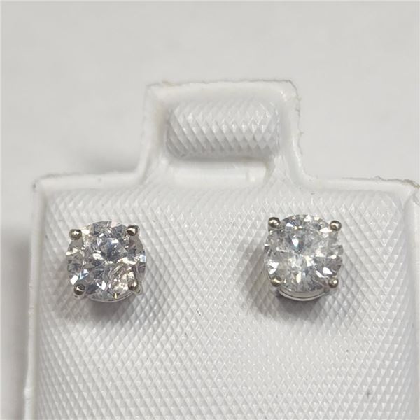 14K White Gold Diamond (0.9Ct,I1-2,F-G) Earrings (~Size )(Ring is resizable for $40) (~length inches