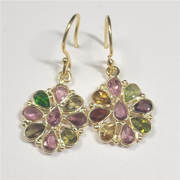 Silver Tourmaline Gold Plated Earrings (~Size )(Ring is resizable for $40) (~length inches), Suggest