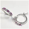 Image 2 : Silver Created Pink Sapphire Earrings (~Size )(Ring is resizable for $40) (~length inches), Suggeste