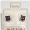 Image 1 : 14K Yellow Gold Garnet(0.8ct) Earrings (~Size )(Ring is resizable for $40) (~length inches), Made in