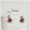 Image 1 : 10K Yellow Gold Garnet(0.44ct) Diamond(0.06ct) Earrings (~Size )(Ring is resizable for $40) (~length