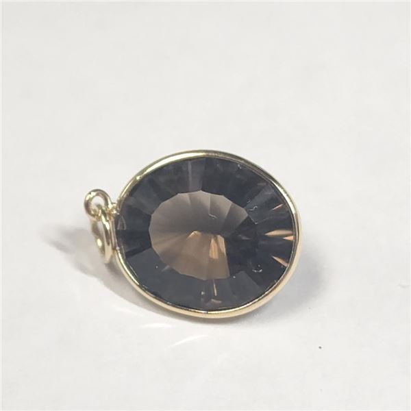 10K Yellow Gold Laser Cut Smokey Quartz(4ct) Pendant (~Size )(Ring is resizable for $40) (~length in