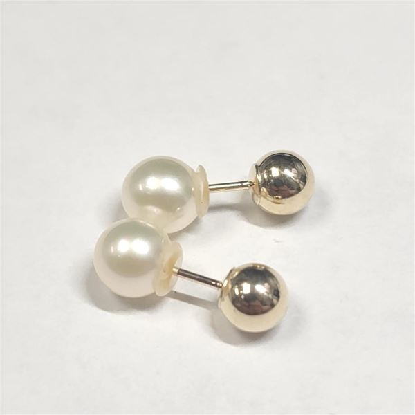 10K Yellow Gold Fresh Water Pearl 2In1 Earrings (~Size )(Ring is resizable for $40) (~length inches)