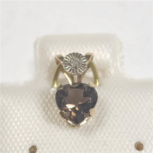 10K Yellow Gold Smokey Quartz And Diamond Pendant (~Size )(Ring is resizable for $40) (~length inche