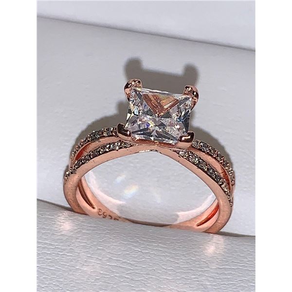 Ladies .85 Princess Cut Solitaire Rose Gold Plated Shank Style Engagement Ring size 7