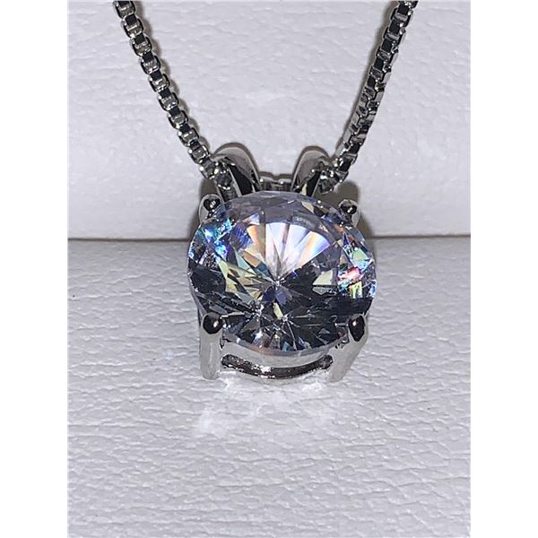Brilliant Cut 1.0 Carat Solitaire Silver Pendant with 16 Inch Box link Chain