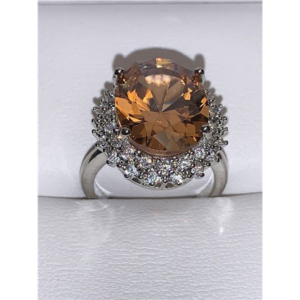 Ladies .925 Silver Multi Gem Stone Cluster ring with 2.2 Carat Bronze Topaz Solitaire