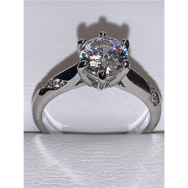 Ladies .92 Carat Brilliant Cut Solitaire .925 Silver Engagement Ring size 7